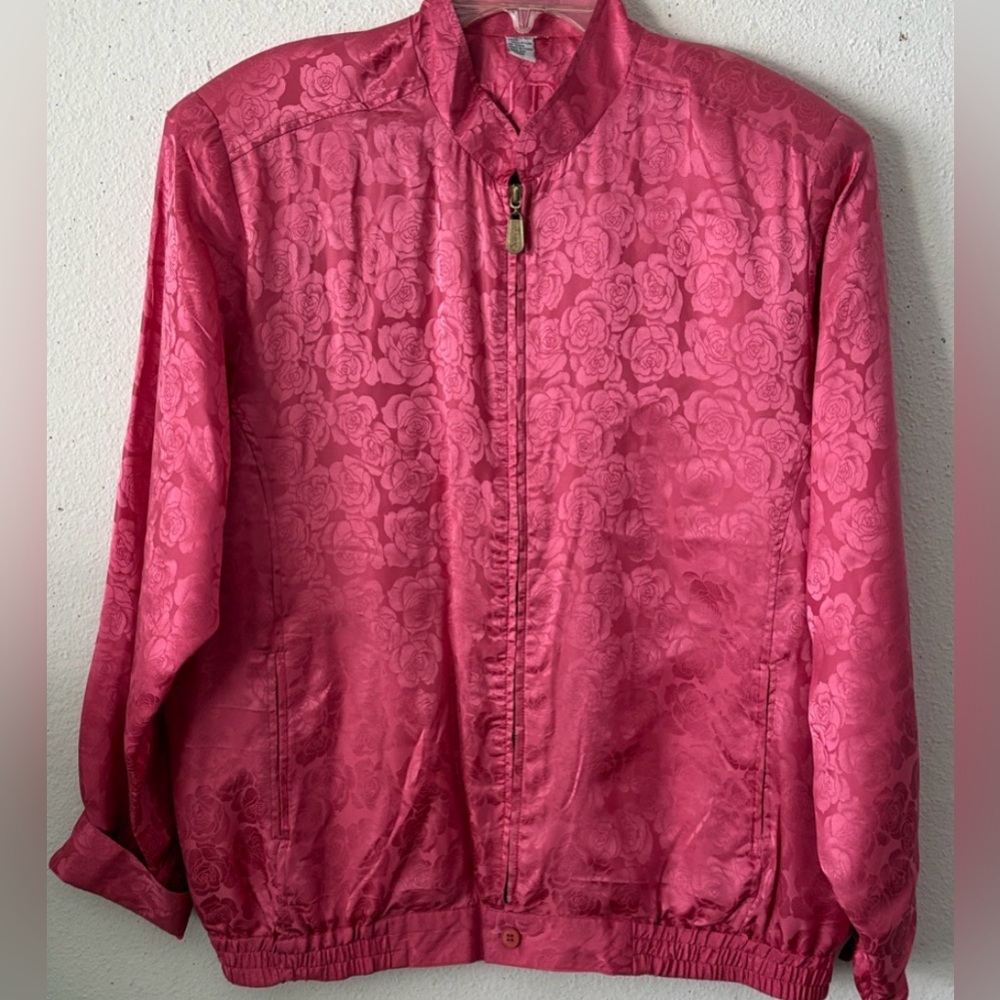 Vintage Fuda Silk Brocade Bomber Jacket Zip-Up XL
